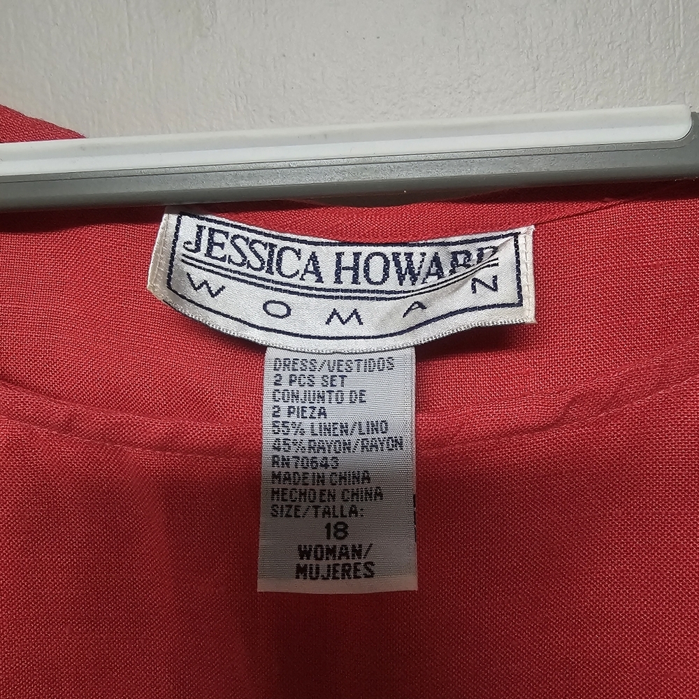 Jessica Howard Vintage Linen Blend Pink Red Sleeveless Dress Beach Summer Resort - Picture 2 of 4